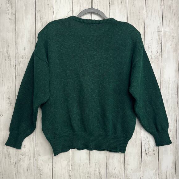 Vintage Mariea Kim Green Floral Holiday Ugly Sparkle Knit Long Sleeve Sweater - Picture 2 of 8